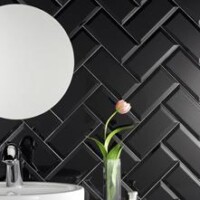Herringbone metro wall tile in black satin
